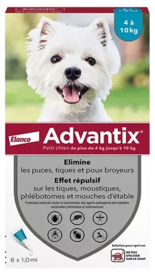 Advantix Petit Chien – Anti-Puces et Anti-Tiques – 4-10Kg – 6 Pipettes