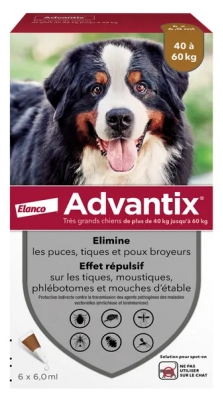 Advantix Très Grand Chien – Anti-Puces et Anti-Tiques – 40-60Kg – 6 Pipettes
