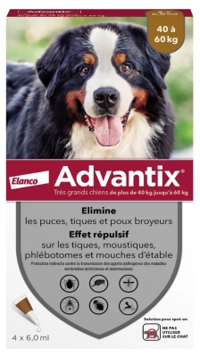 Advantix Très Grand Chien – Anti-Puces et Anti-Tiques – 40-60Kg – 4 Pipettes