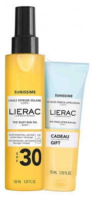 Lierac Sunissime L'Huile Soyeuse Solaire pour le Corps SPF30 150 ML + La Gelée Fraîche Après-Soleil Pour le Corps 75 ml Offert 