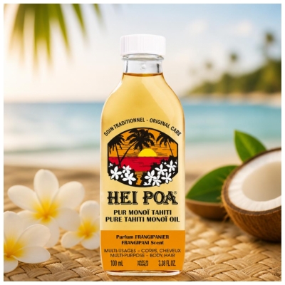 Hei Poa Pur Monoï Tahiti Hydratant Nourrissant - Parfum Frangipanier 100 ml
