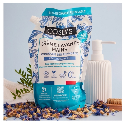 Coslys Crème Lavante Mains Consoude Peaux Sensibles Bio Éco-Recharge 1 L