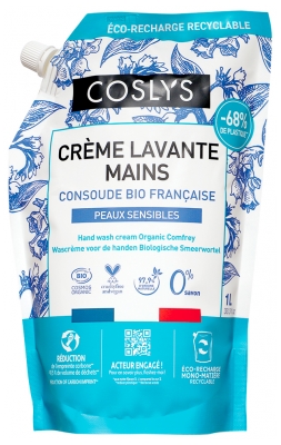 Coslys Crème Lavante Mains Consoude Peaux Sensibles Bio Éco-Recharge 1 L