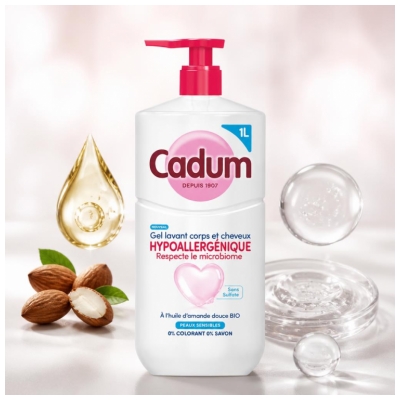 Cadum Gel Lavant Corps et Cheveux Hypoallergénique Peaux Sensibles 1 L