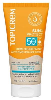 Topicrem Sun Protect Crème Mousse Fini Mat Peaux Sensibles SPF50 50 ml