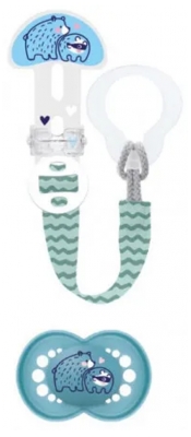 MAM Kit Sucette & Attache-Sucette - 6+ Mois - Silicone - Couleur : Bleu