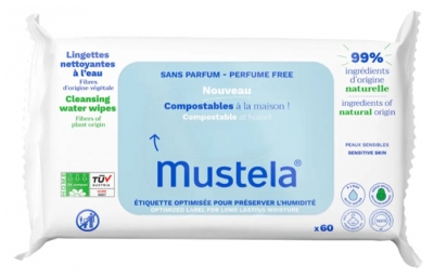 Mustela Lingettes Nettoyantes Compostables Non Parfumées x60