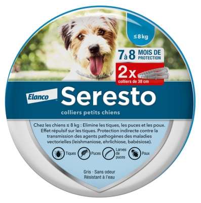 Seresto Chien – Collier Anti-Puces et Anti-Tiques Pour Petits Chiens - Moins de 8 kg - 2 Colliers