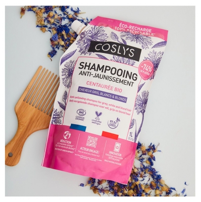 Coslys Shampoing Anti-Jaunissement Cheveux Blancs Gris et Blonds Bio Éco-Recharge 1 L