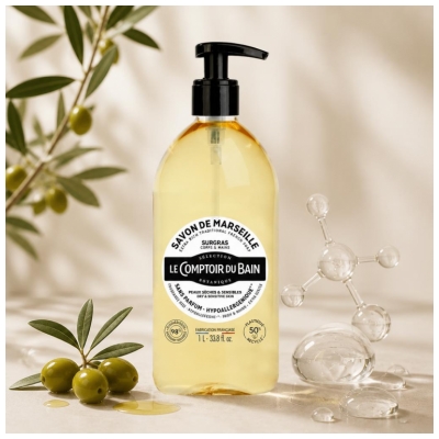 Le Comptoir du Bain Savon de Marseille Surgras Sans Parfum 1 l