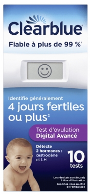 Clearblue Test d'Ovulation Digital Avancé 2 Hormones (4 Jours de Fertilité) X10