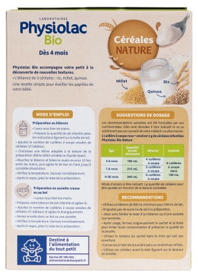 Physiolac Bio Céréales Nature Dès 4 Mois 200 g