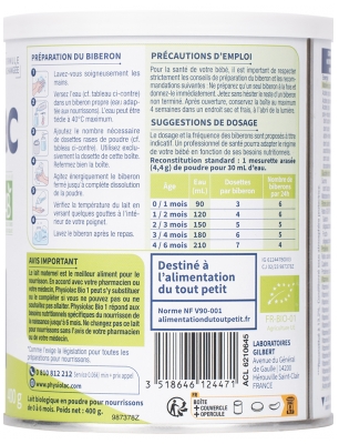 Physiolac Bio 1 Lait Écrémé 0 à 6 Mois 400 g