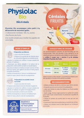 Physiolac Bio Céréales Fruits 200 g