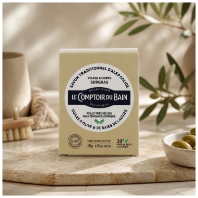 Le Comptoir du Bain Savon d'Alep Surgras Solide Peaux Très Sèches 190 g