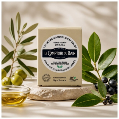 Le Comptoir du Bain Savon d'Alep Surgras Solide Peaux Très Sèches 190 g