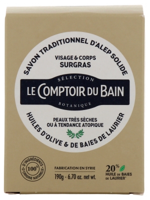 Le Comptoir du Bain Savon d'Alep Surgras Solide Peaux Très Sèches 190 g