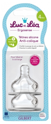 Luc et Léa 2 Tétines Anti-Coliques Débit Variable (V) en Silicone