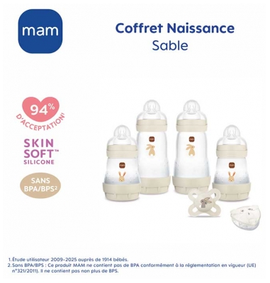 MAM Coffret Naissance - 4 Biberons + 1 Sucette + 1 Boite Doseuse