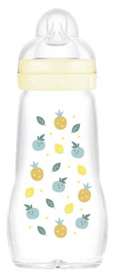 MAM Biberon Verre Premium 260 ml 2 Mois et + Débit 2 Moyen - Couleur : Jaune