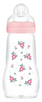 MAM Biberon Verre Premium 260 ml 2 Mois et + Débit 2 Moyen - Couleur : Rose