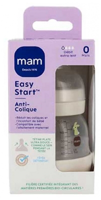 MAM Biberon Easy Start 130 ml Débit 0 Extra Lent Dès 0 Mois - Modèle : Coton Lapin