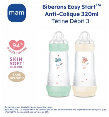 MAM 2 Biberons Easy Start Débit 3 320 ml 4 Mois et + 