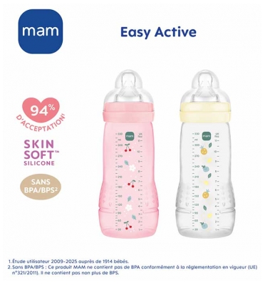MAM Easy Active 2 Biberons 2ème Âge Débit Très Rapide 330 ml 6 Mois et + 