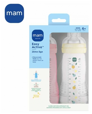 MAM Easy Active 2 Biberons 2ème Âge Débit Très Rapide 330 ml 6 Mois et + 