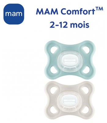 MAM Comfort 2 Sucettes Silicone 2 à 12 Mois - Couleur : Bleu