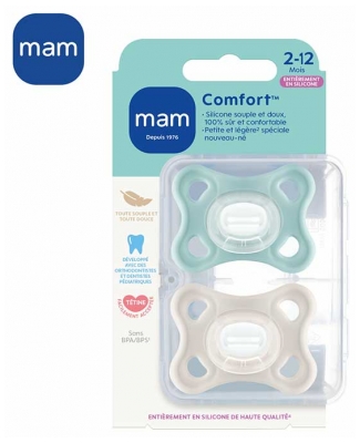 MAM Comfort 2 Sucettes Silicone 2 à 12 Mois - Couleur : Bleu