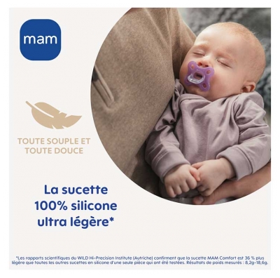 MAM Comfort 2 Sucettes Silicone 2 à 12 Mois - Couleur : Bleu