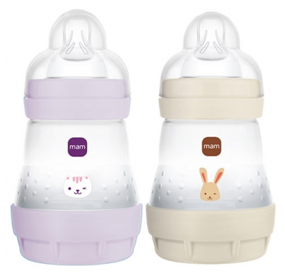 MAM 2 Biberons Easy Start 160 ml 0 Mois et + Débit 1 Lent - Couleur : Lilas/Sable