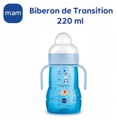 MAM Biberon de Transition 220 ml - Bec Souple Antifuite Silicone