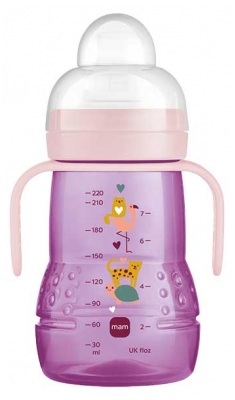 MAM Biberon de Transition 220 ml - Bec Souple Antifuite Silicone - Couleur : Rose