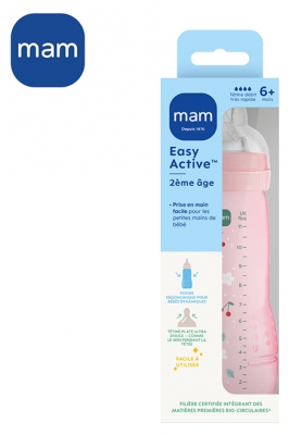 MAM Easy Active Biberon 2ème Âge Débit Très Rapide 330 ml 6 Mois et + - Couleur : Berry