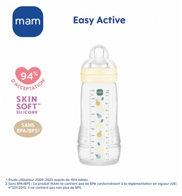 MAM Easy Active Biberon 2ème Âge Débit Très Rapide 330 ml 6 Mois et + - Couleur : Pearl