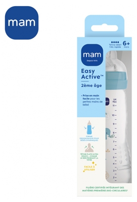 MAM Easy Active Biberon 2ème Âge Débit Très Rapide 330 ml 6 Mois et + - Couleur : Bleu