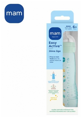 MAM Easy Active Biberon 2ème Âge Débit Très Rapide 330 ml 6 Mois et + - Couleur : Vert d'Eau