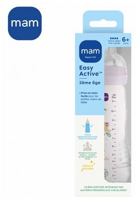 MAM Easy Active Biberon 2ème Âge Débit Très Rapide 330 ml 6 Mois et + - Couleur : Lilas
