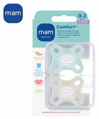 MAM Comfort 2 Sucettes Silicone 0 à 2 Mois