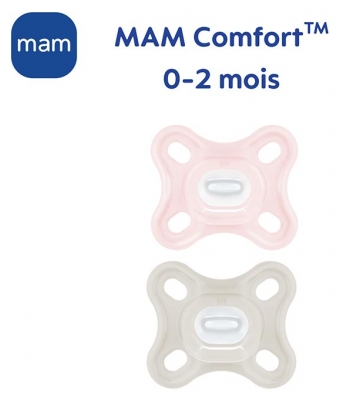 MAM Comfort 2 Sucettes Silicone 0 à 2 Mois - Couleur : Rose et Beige