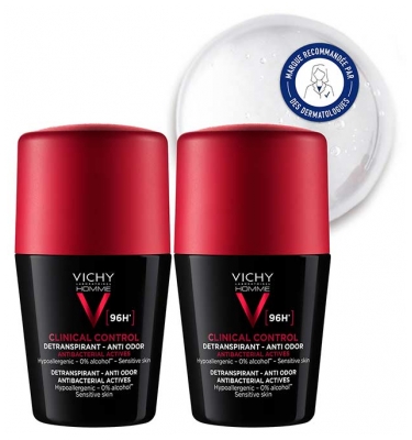 Vichy Homme Lot*2 Détranspirant Anti-Odeur 96H - Roll-On 50 ml
