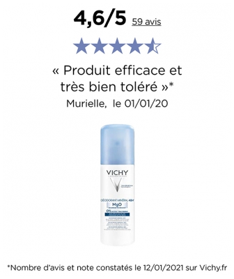Vichy Déodorant Anti-Transpirant 48H Sans Sels d'Aluminium Aérosol Lot de 2 x 125 ml