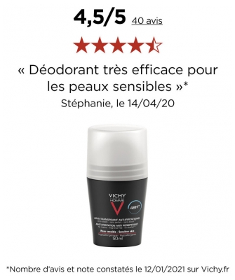 Vichy Déodorant Homme Bille Peaux Sensibles 50 ml X2