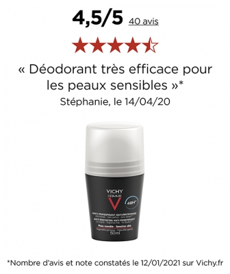 Vichy Déodorant Homme Bille Peaux Sensibles 50 ml X2