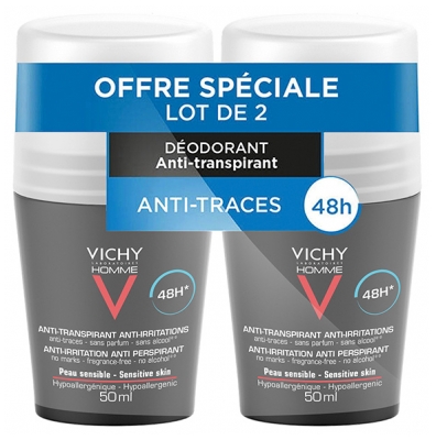 Vichy Déodorant Homme Bille Peaux Sensibles 50 ml X2