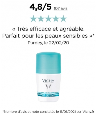 Vichy Déodorant Anti Transpirant Anti Traces Bille 48H Lot de 2 X 50 ml