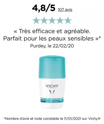 Vichy Déodorant Anti Transpirant Anti Traces Bille 48H Lot de 2 X 50 ml