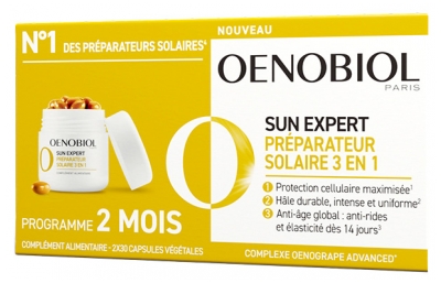 Oenobiol Sun Expert Préparateur Solaire 3en1 Lot de 2 x 30 Unités Végétales